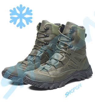 Берцы зимние ботинки тактические мужские, черевики тактичні чоловічі берці зимові, натуральна шкіра, размер 45, Bounce ar. DF-CEN-3145, цвет хаки