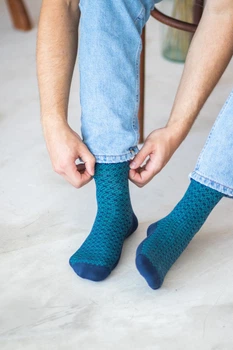 Шкарпетки з принтом клітинка високі безшовні дихаючі якісні ORGANIC cotton сині носки JILL ANTONY 42-43 men's арт. 31015
