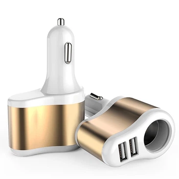 Автомобільний зарядний пристрій 2 USB, 2.1A + авто розгалуження Gold/White - XOKO CC-303