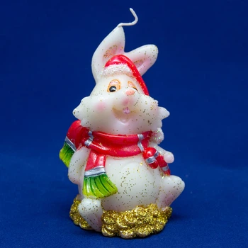 Свечка - Кролик с красным шарфом, 7,6 см, белый с красным, воск (440177-2)