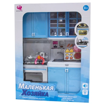 Игровой набор - кукольная кухня "Маленькая хозяюшка"-3, 27*9,5*34,5 см, голубой, пластик (26214B/R)