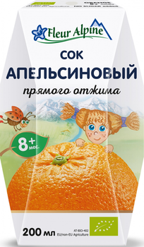 Сік органічний прямого віджиму Fleur Alpine АПЕЛЬСИНОВИЙ 200 мл (9002711027957)