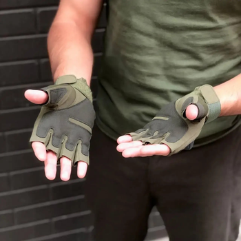 Тактичні рукавички Combat Tac безпалі військові Хакі XXL