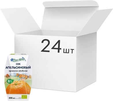 Упаковка дитячого соку Fleur Alpine Апельсиновий  прямого віджиму з 8 місяців 200 мл х 24 шт (9002711027957)
