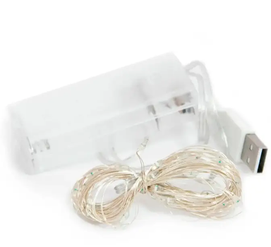 Гирлянда на батарейки + Usb нить 50 диодов 5м Белый