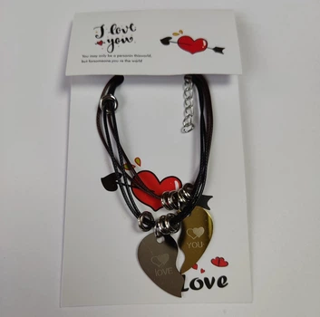 Браслети парні Finding Половинки серця I love you Коричневий і чорний шнур 16 см