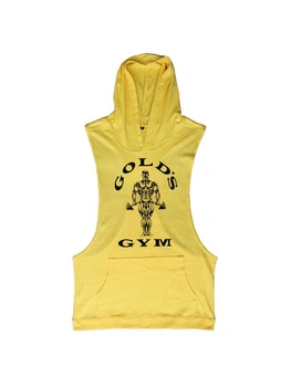 Майка мужская безрукавка с капюшоном "Gold's Gym" желтая Oversize L