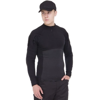 Мужская тактическая военная рубашка черная с длинным рукавом ZEPMA Полиэстер Хлопок (TY-7492) 3XL