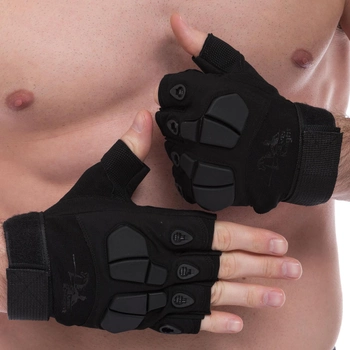 Тактичні рукавиці з відкритими пальцями протектором SILVER KNIGHT Для полювання туризму Чорний (YQS-3) M