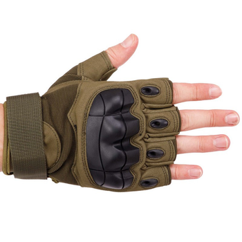 Захисні тактичні рукавиці без пальців Військові рукавички відкриті TACTICAL Поліестер Кожзам Олива (BC-8805) L