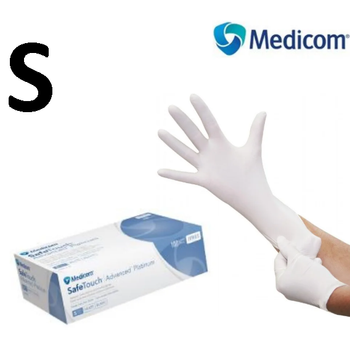 Рукавички нітрилові неопудрені білі, розмір S (100 шт/уп) Medicom PLATINUM 3.6 г/м2