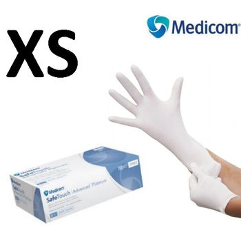 Рукавички нітрилові неопудрені білі, розмір ХЅ (100 шт/уп) Medicom PLATINUM 3.6 г/м2