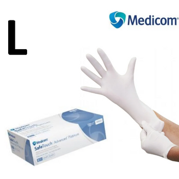Рукавички нітрилові неопудрені білі, розмір L (100 шт/уп) Medicom PLATINUM 3.6 г/м2