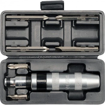Отвертка реверсивная YATO ударная квадрат 1/2 ", 7 насадок 5/16" СrV (YT-2802)
