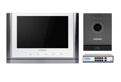 Комплект видеодомофона CIOT-1020M + Commax CIOT-D20M (A) c коммутатором на 8 портов White + White