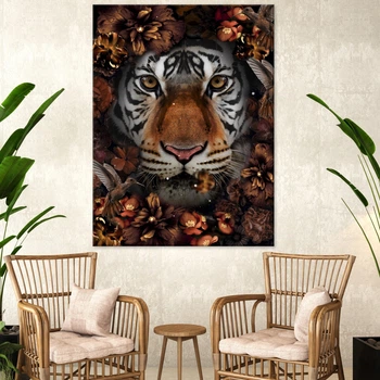 Картина Холстович Floral Tiger 30x40 см. Картина з левом на стіну в офіс, вітальню, спальню, інтер'єрна
