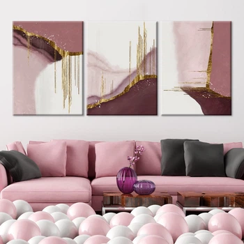 Модульна картина Холстович Golden Pink Abstract 225х100 см. Абстрактна картина для вітальні, спальні, офісу, інтер'єру
