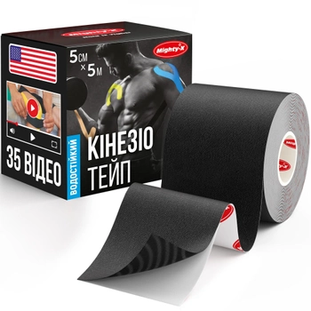 Кінезіо тейп спортивный Mighty-X 5 см х 5 м Чорний Кінезіотейп - The Best USA Kinesiology Tape