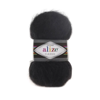 Пряжа для вязания Alize Mohair Classic 60 черная ализе мохер классик