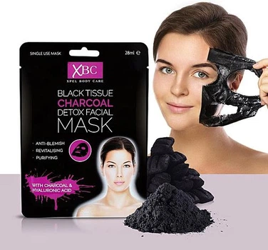 Тканевая маска для лица с углем и гиалуровой кислотой XBC Black Tissue Charcoal Detox Facial Face Mask 28мл