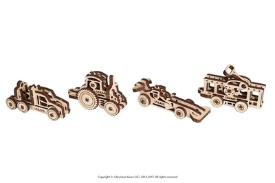 Механический 3D пазл UGEARS Фиджеты-Наземный транспорт. Набор из 4 шт. (70033)