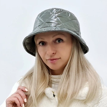 Панама жіноча стьогана з плащівки на флісі M&JJ 55-57 см сіро-зелений (17185)