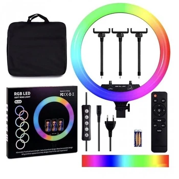 Світлодіодна кільцева лампа з 3 кріпленнями селфі кільце RGB LED MJ18 45 см