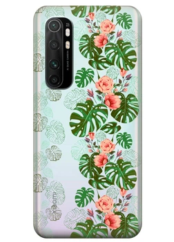 Прозрачный силиконовый чехол iSwag для Xiaomi Mi Note 10 Lite с рисунком Тропические листья (KS3544)
