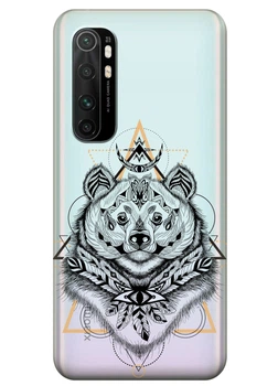 Прозрачный силиконовый чехол iSwag для Xiaomi Mi Note 10 Lite с рисунком Медведь индеец (KS3559)