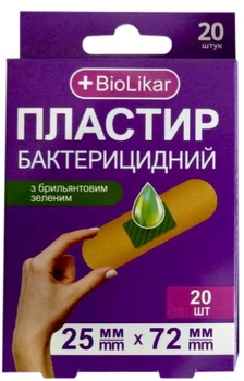 Набор пластырей +BioLikar на тканевой основе с брильянтовым зеленым 25x72 мм №20 х 4 шт (4823108501059)