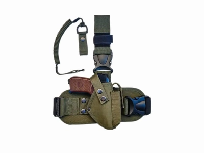 Комплект Кобура тактична для ПМ стегна на платформі + шнур страхувальний (тренчик) колір олива хакі 11707-1