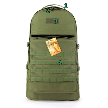 Туристический тактический рюкзак на 60 литров олива с поясным ремнем