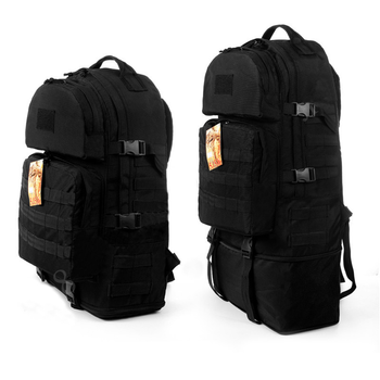 Тактический рюкзак трансформер на 40-60 литров черный с поясным ремнем