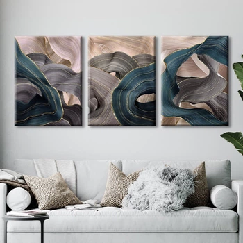 Модульна картина Холстович Luxury Ribbon Abstract 225х100 см. Інтер'єрна модульна картина з абстракцією у вітальню, спальню, кухню, офіс