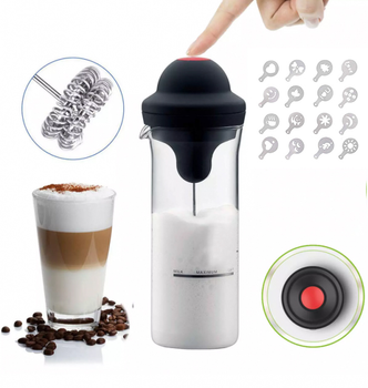 Электрический вспениватель молока капучинатор Zally Milk Frother MF-22 с чашей 450 мл, двойным венчиком и трафаретами