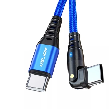 Кабель USB Type-C - USB Type-C (1м) PD 60 Вт поворотный провод для быстрой зарядки телефона 3A USLION US0177 Blue