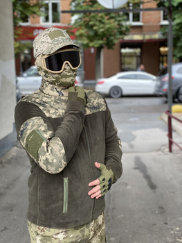 Кофта флисовая мужская военная тактическая с липучками под шевроны ВСУ (ЗСУ) Пиксель 8025 48 размер хаки TR_1127
