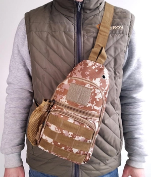 Рюкзак однолямочный - военная сумка через плечо LeRoy Tactical цвет - светлый пиксель