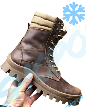 Берці зимові черевики тактичні чоловічі, туфлі тактичні чоловічі берці зимові, натуральна шкіра, розмір 42, Bounce ar. BЕ-ВА-1042, колір коричневий