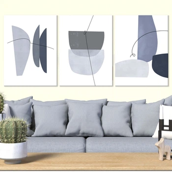 Модульна картина Холстович Blue Gray Abstract 225х100 см. Картина абстракція в стилі мінімалізм для вітальні, спальні, кухні, офісу, інтер'єру