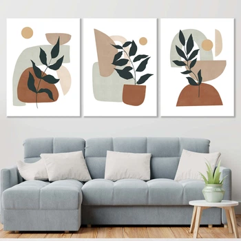 Модульна картина Холстович Plants and Shapes 225х100 см. Інтер'єрна картина абстракція для вітальні, спальні, кухні, офісу