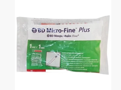 Шприц BD Micro-Fine+ 1,0 мл U-40 инсулиновый, фиксированная игла 0,30х8 30шт