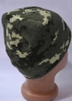 Мужская шапка зимняя, утепленная на флисе, камуфляжная пиксель