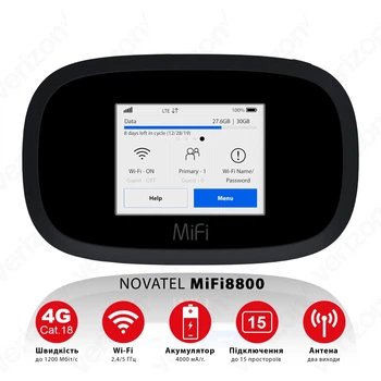 4G LTE WiFi роутер NOVATEL Verizon MIFI 8000 (Скорость до 1200 Мбит/с (Cat.18). Аккумулятор 4400 мАч. Два выхода под антенну. Киевстар, Лайфсел, Водафон)