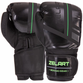 Перчатки боксерські PU Zelart Pro (розмір 12oz, чорний-салатовий) (VL-3085_12_унції)
