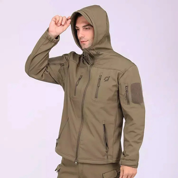 Тактическая Куртка военная с флисом SoftShell Eagle P-07 Олива -15507XXXXL
