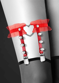 Гартер на ногу, сексуальная подвязка с сердечком Bijoux Pour Toi - WITH HEART AND SPIKES Красная One size