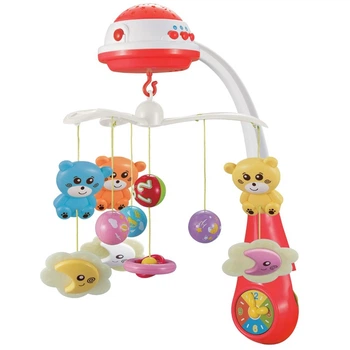 Мобиль-карусель Baby Mix FS-35604 Мишки Красный пластиковый с проектором + 9 игрушек и 4 типа мелодий