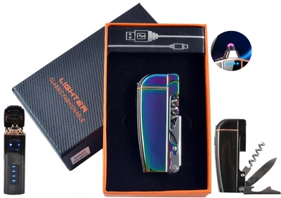 Плазменная электроимпульсная USB-зажигалка мультитул Lighter Сorkscrew Colorfull Ice в подарочной упаковке