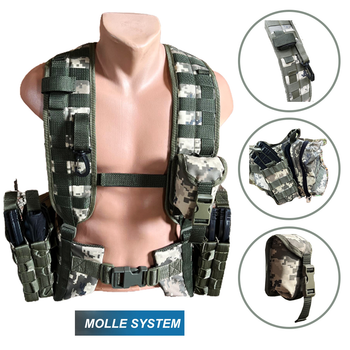 Розвантажувальний пояс з комплектом підсумків тактичний Unloading Belt ремінно-плечова система XL (Піксель) розгрузка